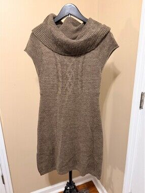 VTG Y2K Mudd Cowl Neck Cable Knit Sweater Dress Mocha Brown Cap Sleeve Size L